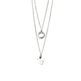 Papatya Silver 925 Ayar Rodyum Kaplama Kristal Kesim Güneş ve Melek Asansörlü Kadın Gümüş Kolye