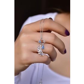 Papatya Silver 925 Ayar Rodyum Kaplama Kristal Zeytin Dalı Yağmur Bulut Gümüş Kolye