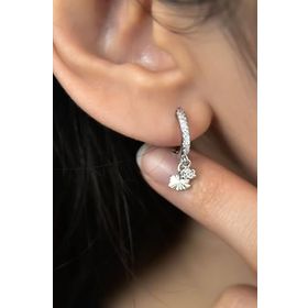 Papatya Silver 925 Ayar Rodyum Kaplama Lotus Figürlü Halka Gümüş Küpe