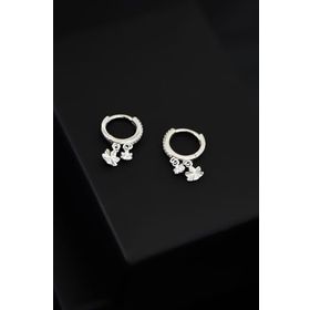 Papatya Silver 925 Ayar Rodyum Kaplama Lotus Figürlü Halka Gümüş Küpe