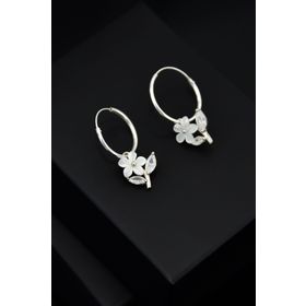 Papatya Silver 925 Ayar Rodyum Kaplama Manolya Çiçeği Halka Gümüş Küpe