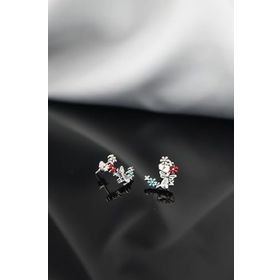 Papatya Silver 925 Ayar Rodyum Kaplama Mineli Papatya Damla Taşlı Tasarım Gümüş Küpe
