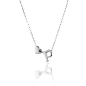 Papatya Silver 925 Ayar Rodyum Kaplama Mini Üç Boyutlu P Harfi Kalp Kadın Gümüş Kolye