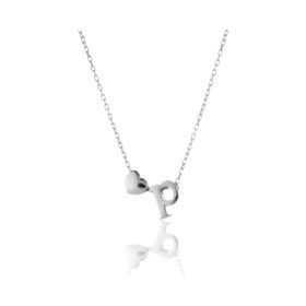 Papatya Silver 925 Ayar Rodyum Kaplama Mini Üç Boyutlu P Harfi Kalp Kadın Gümüş Kolye