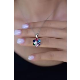 Papatya Silver 925 Ayar Rodyum Kaplama Mix Taşlı Papatya Kadın Gümüş Kolye