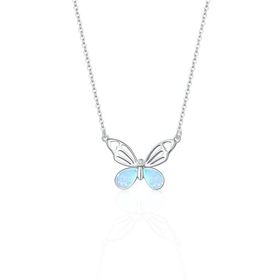 Papatya Silver 925 Ayar Rodyum Kaplama Opal Taşlı Kelebek Kadın Gümüş Kolye