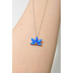 Papatya Silver 925 Ayar Rodyum Kaplama Opal Taşlı Lotus Kadın Gümüş Kolye