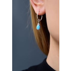 Papatya Silver 925 Ayar Rodyum Kaplama Oval Opal Taşlı Halka Gümüş Küpe
