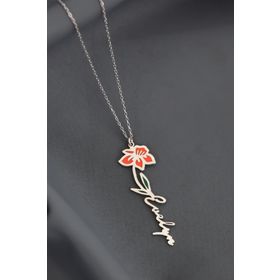 Papatya Silver 925 Ayar Rodyum Kaplama Özel Tasarım Mineli Doğum Mart Ayı Çiçeği İsim Kadın Gümüş Kolye