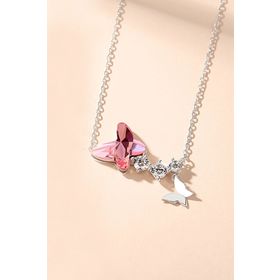 Papatya Silver 925 Ayar Rodyum Kaplama Pembe Kelebek Kadın Gümüş Kolye