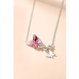 Papatya Silver 925 Ayar Rodyum Kaplama Pembe Kelebek Kadın Gümüş Kolye