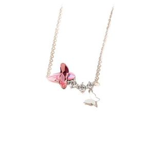Papatya Silver 925 Ayar Rodyum Kaplama Pembe Kelebek Kadın Gümüş Kolye