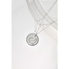 Papatya Silver 925 Ayar Rodyum Kaplama Plaka Hilal Ay Yıldız Kedi Desenli Kadın Gümüş Kolye