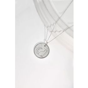 Papatya Silver 925 Ayar Rodyum Kaplama Plaka Hilal Ay Yıldız Kedi Desenli Kadın Gümüş Kolye