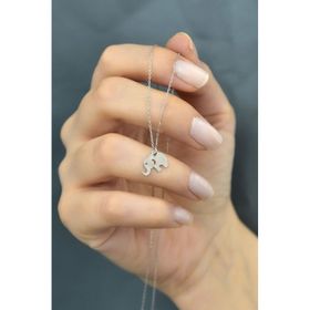 Papatya Silver 925 Ayar Rodyum Kaplama Plaka Kesim Fil Kadın Gümüş Kolye
