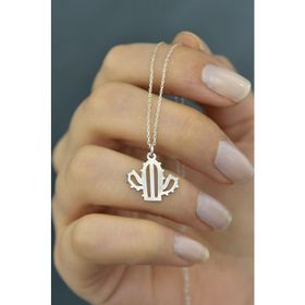 Papatya Silver 925 Ayar Rodyum Kaplama Plaka Kesim Kaktüs Kadın Gümüş Kolye