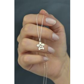 Papatya Silver 925 Ayar Rodyum Kaplama Plaka Kesim Kaplumbağa Kadın Gümüş Kolye