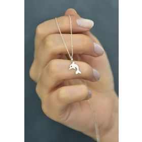 Papatya Silver 925 Ayar Rodyum Kaplama Plaka Kesim Yunus Kadın Gümüş Kolye
