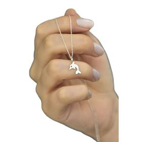 Papatya Silver 925 Ayar Rodyum Kaplama Plaka Kesim Yunus Kadın Gümüş Kolye