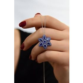 Papatya Silver 925 Ayar Rodyum Kaplama Safir Damla Lotus Kadın Gümüş Kolye