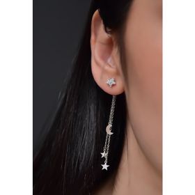 Papatya Silver 925 Ayar Rodyum Kaplama Sallantılı Yıldız Gümüş Küpe