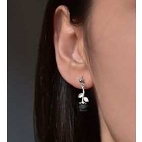 Papatya Silver 925 Ayar Rodyum Kaplama Siyah Gül Model Çivili Çift Kadın Gümüş Küpe