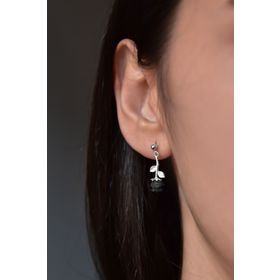 Papatya Silver 925 Ayar Rodyum Kaplama Siyah Gül Model Çivili Çift Kadın Gümüş Küpe