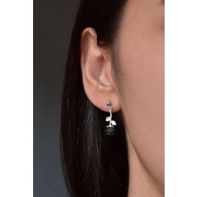 Papatya Silver 925 Ayar Rodyum Kaplama Siyah Gül Model Çivili Çift Kadın Gümüş Küpe