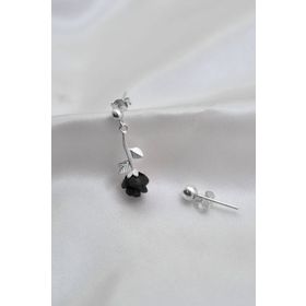Papatya Silver 925 Ayar Rodyum Kaplama Siyah Gül Model Çivili Kadın Gümüş Küpe
