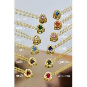 Papatya Silver 925 Ayar Rodyum Kaplama Şubat Ayı Doğum Taşı Kalp Montür Kadın Gümüş Kolye