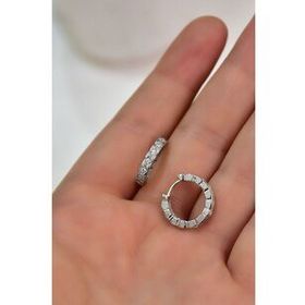 Papatya Silver 925 Ayar Rodyum Kaplama Tasarım Desenli Zirkon Taşlı Halka Gümüş Küpe