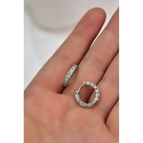 Papatya Silver 925 Ayar Rodyum Kaplama Tasarım Desenli Zirkon Taşlı Halka Gümüş Küpe