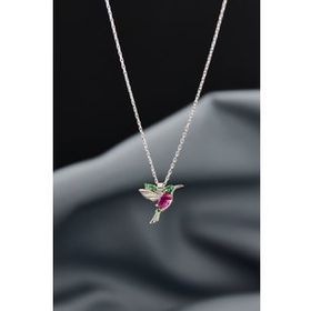 Papatya Silver 925 Ayar Rodyum Kaplama Taşlı Kuş Gümüş Kolye