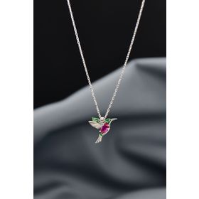 Papatya Silver 925 Ayar Rodyum Kaplama Taşlı Kuş Gümüş Kolye