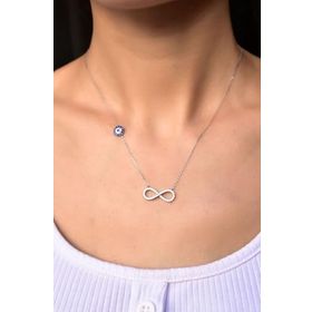 Papatya Silver 925 Ayar Rodyum Kaplama Taşlı Nazarlı Sonsuzluk Kadın Gümüş Kolye