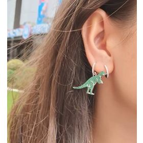 Papatya Silver 925 Ayar Rodyum Kaplama Tekli Sallantılı İtalyan Dinazor Gümüş Küpe