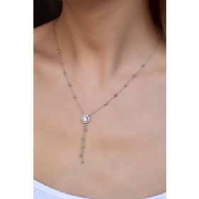 Papatya Silver 925 Ayar Rodyum Kaplama Üç Renk Dorika Toplu Tektaş Kadın Gümüş Kolye