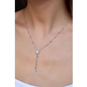 Papatya Silver 925 Ayar Rodyum Kaplama Üç Renk Dorika Toplu Tektaş Kadın Gümüş Kolye