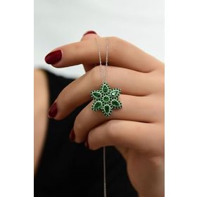 Papatya Silver 925 Ayar Rodyum Kaplama Yeşim Taşı Damla Lotus Gümüş Kolye