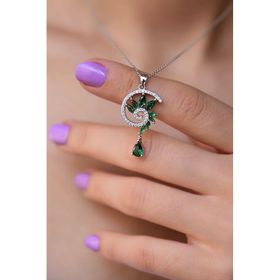 Papatya Silver 925 Ayar Rodyum Kaplama Yeşim Taşı Tasarım Kadın Gümüş Kolye