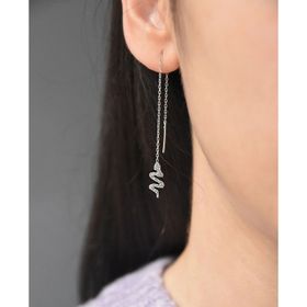 Papatya Silver 925 Ayar Rodyum Kaplama Yılan Zincir Çift Gümüş Küpe
