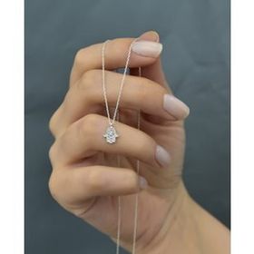 Papatya Silver 925 Ayar Rodyum Kaplama Zirkon Taşlı Gümüş Fatma Ana Eli Kolye