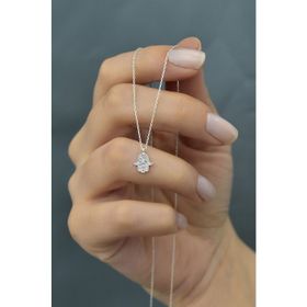 Papatya Silver 925 Ayar Rodyum Kaplama Zirkon Taşlı Gümüş Fatma Ana Eli Kolye
