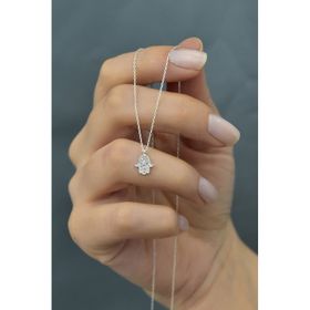 Papatya Silver 925 Ayar Rodyum Kaplama Zirkon Taşlı Gümüş Fatma Ana Eli Kolye