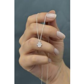 Papatya Silver 925 Ayar Rodyum Kaplama Zirkon Taşlı Gümüş Fatma Ana Eli Kolye