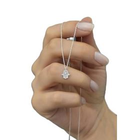 Papatya Silver 925 Ayar Rodyum Kaplama Zirkon Taşlı Gümüş Fatma Ana Eli Kolye