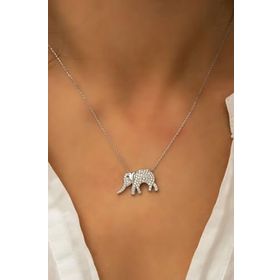 Papatya Silver 925 Ayar Rodyum Kaplama Zirkon Taşlı Gümüş Fil Kolye