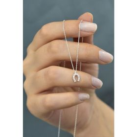 Papatya Silver 925 Ayar Rodyum Kaplama Zirkon Taşlı Gümüş Nal Kolye