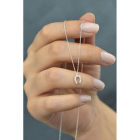Papatya Silver 925 Ayar Rodyum Kaplama Zirkon Taşlı Gümüş Nal Kolye
