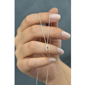 Papatya Silver 925 Ayar Rodyum Kaplama Zirkon Taşlı Gümüş Nal Kolye